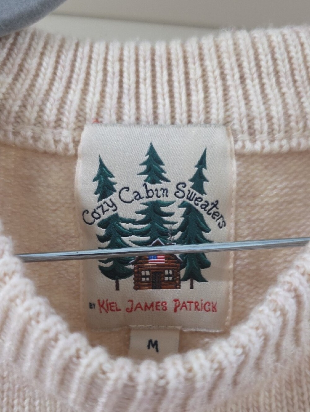 Kiel James Patrick Cream Crewneck Sweater with Red Reindeer Motif - Size Medium - Picture 2 of 6
